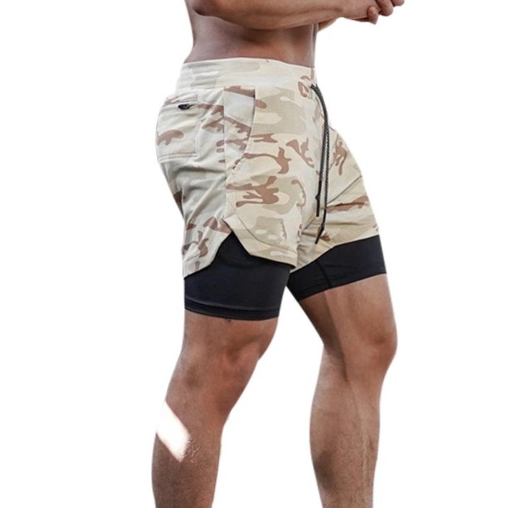 Men 2 In 1 GYM Sport Shorts Running Fitness Jogging Workout Sports Short 2in1